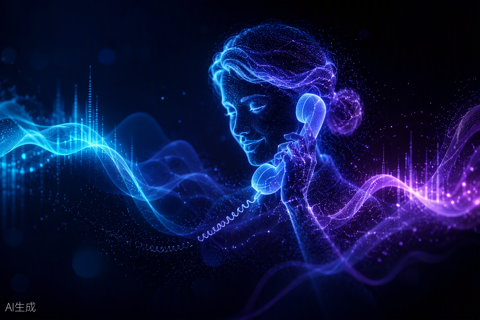 Visualisation de Sophie, la réceptionniste IA de Digital360°, formée d'ondes lumineuses répondant au téléphone